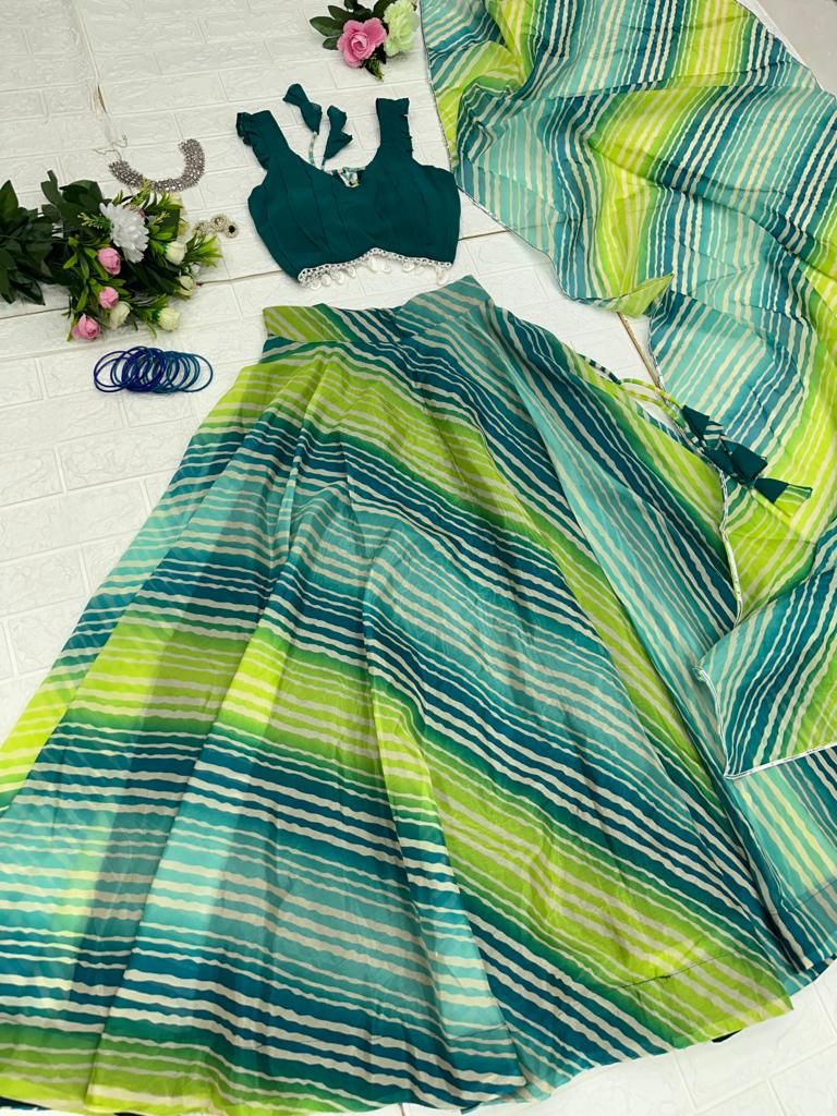 Stunning Green Color Digital Printed Lehenga Choli Clothsvilla