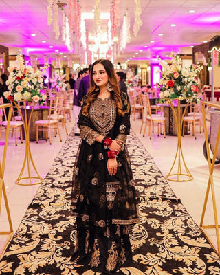 Engagement Wear Black Color Embroidery With Sequence Work Sharara Suit Clothsvilla