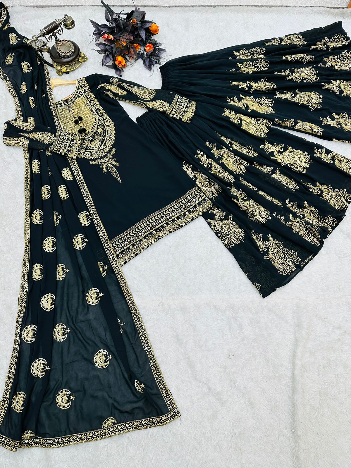 Engagement Wear Black Color Embroidery With Sequence Work Sharara Suit Clothsvilla