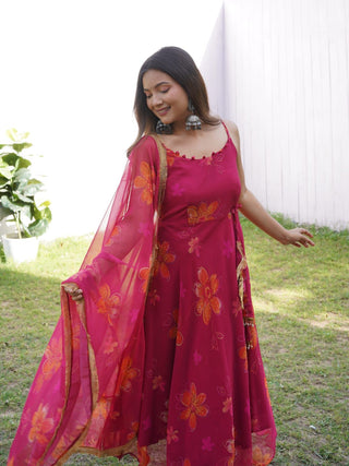 Innovative Digital Printed Work Wine Color Gown Clothsvilla
