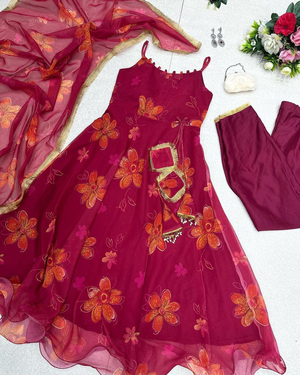 Innovative Digital Printed Work Wine Color Gown Clothsvilla
