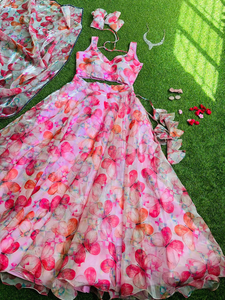Beautiful Pink Color Digital Print Party Wear Lehenga Choli Clothsvilla