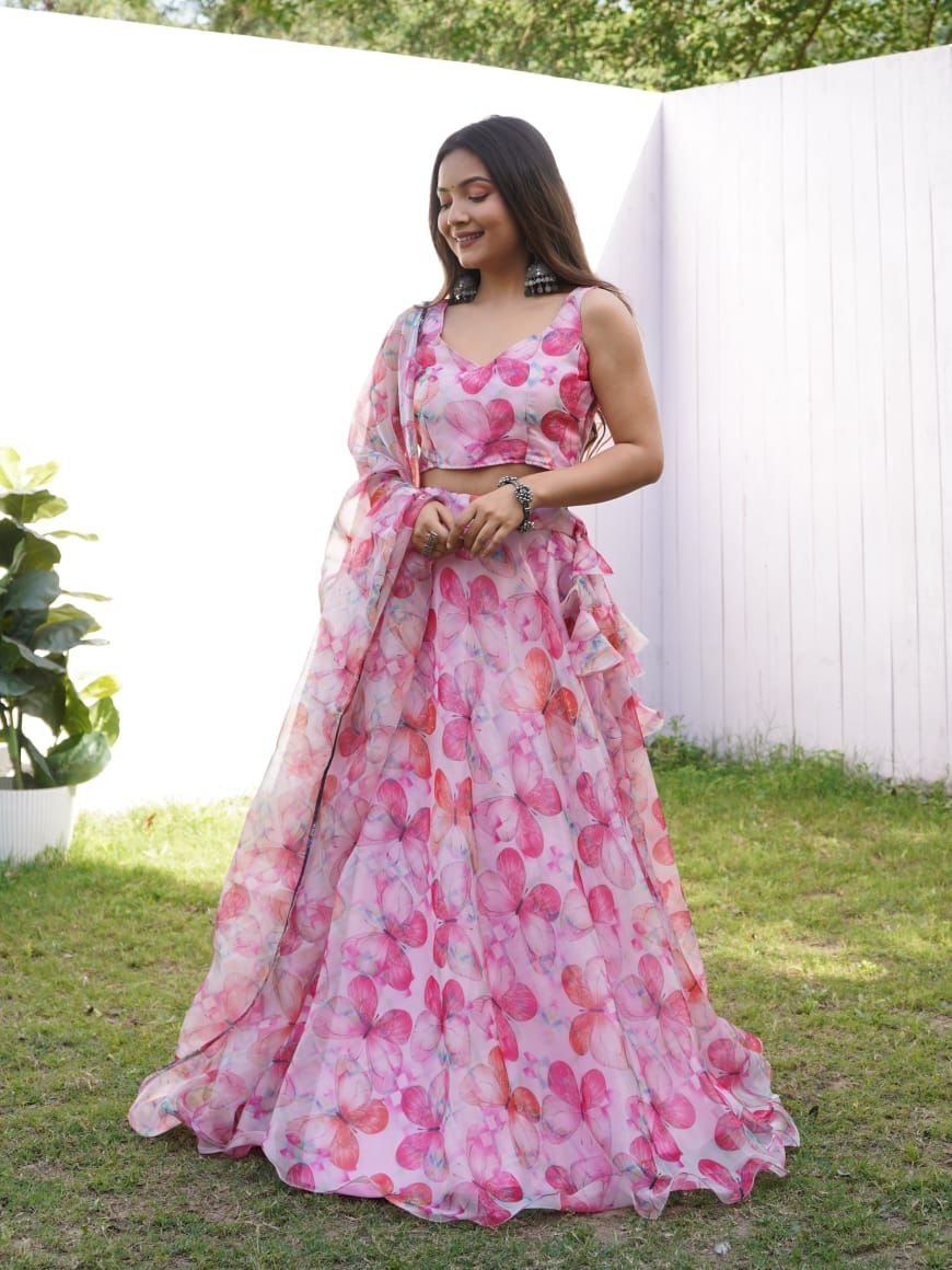 Beautiful Pink Color Digital Print Party Wear Lehenga Choli Clothsvilla