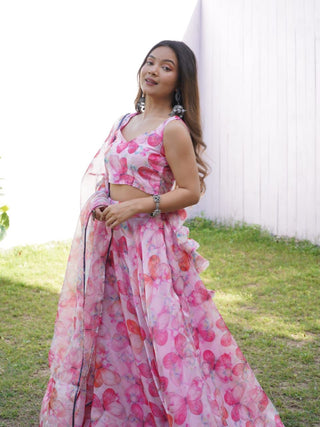 Beautiful Pink Color Digital Print Party Wear Lehenga Choli Clothsvilla