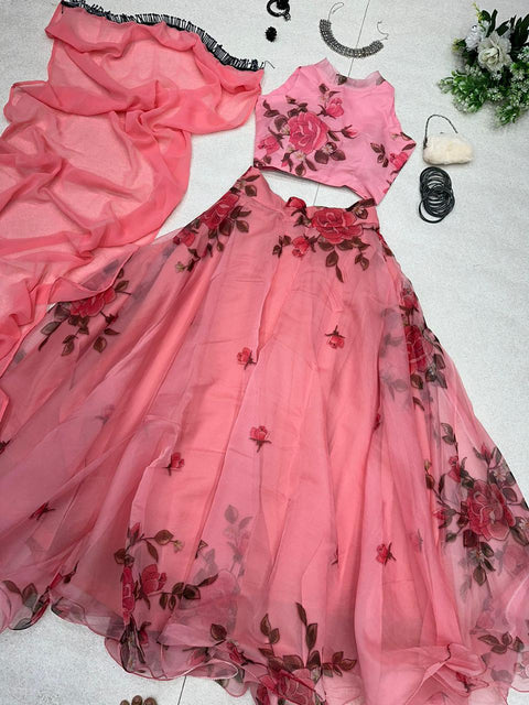Flattering Organza Silk Peach Color Lehenga Choli Clothsvilla Main image
