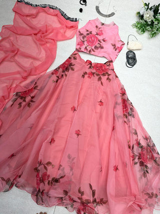 Flattering Organza Silk Peach Color Lehenga Choli Clothsvilla