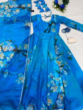 Load image into Gallery viewer, Lovely Organza Silk Sky Blue Color Digital Printed Gown
