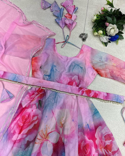 Unique Organza Silk Pink With Multi Color Gown Main image