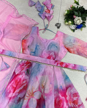 Load image into Gallery viewer, Unique Organza Silk Pink With Multi Color Gown