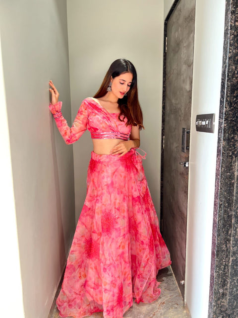 Light Pink Color Digital Print Wonderful Lehenga With Blouse Main image