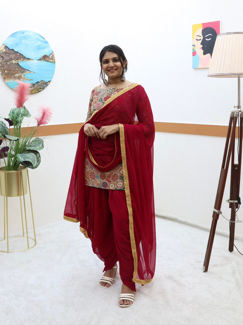 Double Sequence Work Dark Pink Color Dhoti Suit Main image