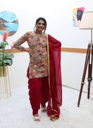 Double Sequence Work Dark Pink Color Dhoti Suit