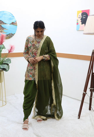 Double Sequence Work Mehndi Color Dhoti Suit