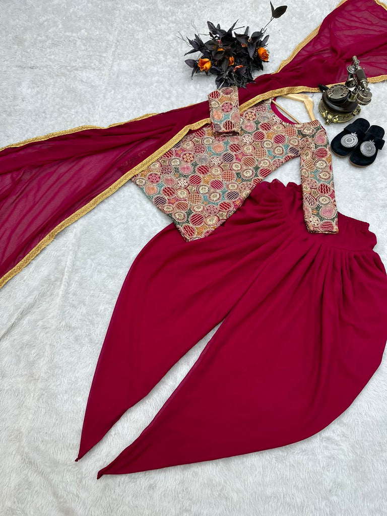 Double Sequence Work Dark Pink Color Dhoti Suit