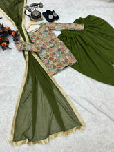 Load image into Gallery viewer, Double Sequence Work Mehndi Color Dhoti Suit