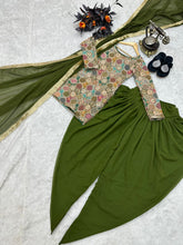 Load image into Gallery viewer, Double Sequence Work Mehndi Color Dhoti Suit