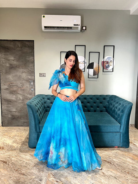 Digital Print Sky Blue Color Lehenga With Blouse Main image