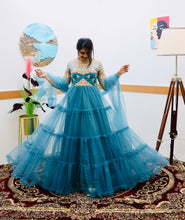 Load image into Gallery viewer, Festive Wear Sky Blue Color Ruffle Style Gown