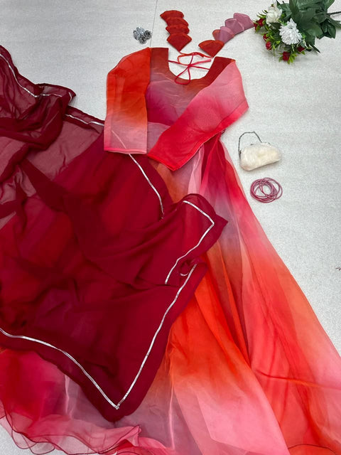 Attractive Red Color Digital Printed Gown Main image