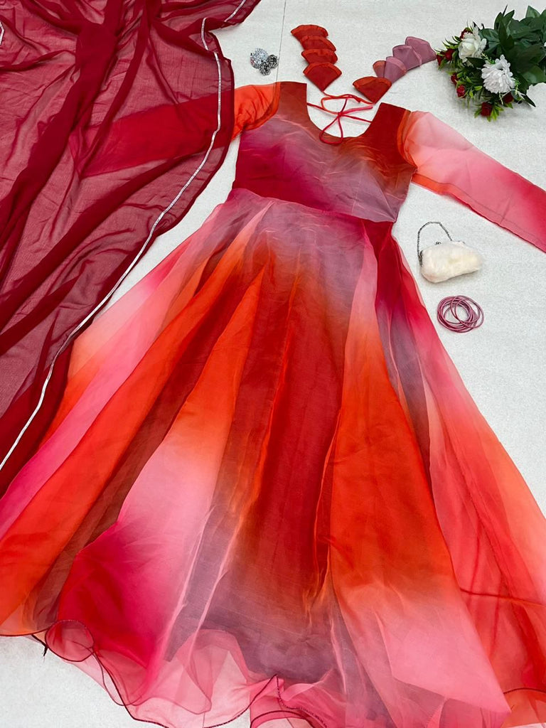 Attractive Red Color Digital Printed Gown