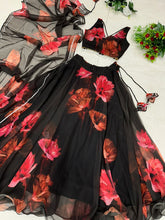 Load image into Gallery viewer, Black Color With Red Flower Digital Print Lehenga Choli