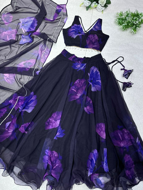 Purple Color With Flower Digital Print Lehenga Choli Main image