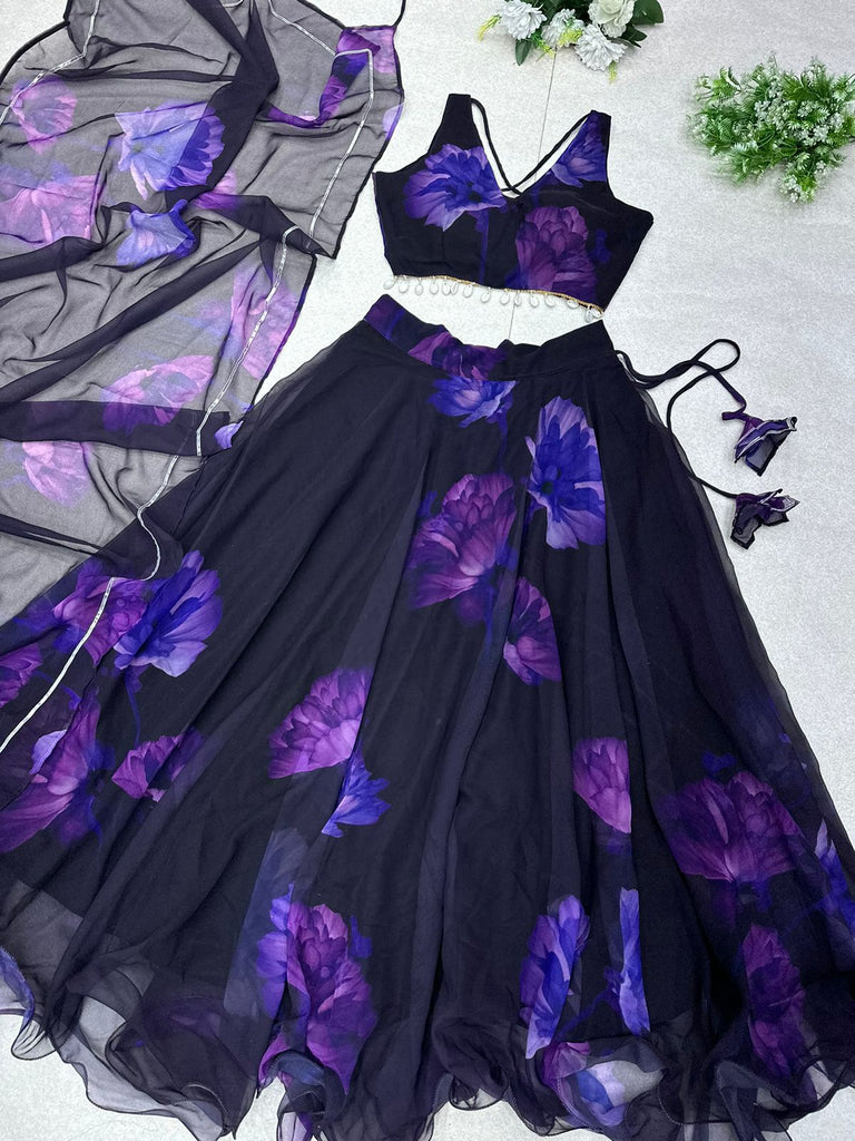 Purple Color With Flower Digital Print Lehenga Choli