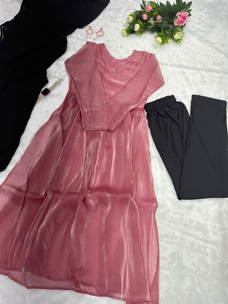 Pretty Organza Nayra Cut Dusty Pink Color Kurti Set Pretty Organza Nayra Cut Dusty Pink Color Kurti Set
