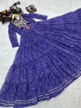 Load image into Gallery viewer, Purple Color Embroidery Work Ruffle Style Long Gown
