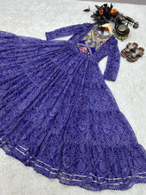 Load image into Gallery viewer, Purple Color Embroidery Work Ruffle Style Long Gown