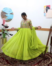 Load image into Gallery viewer, Fancy Parrot Green Color Embroidery Work Gown