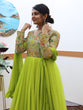 Load image into Gallery viewer, Fancy Parrot Green Color Embroidery Work Gown