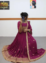 Load image into Gallery viewer, Fancy Wine Color Embroidery Work Gown