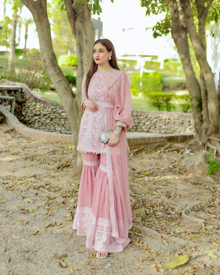 Light Pink Color Sequence Work Latest Sharara Suit