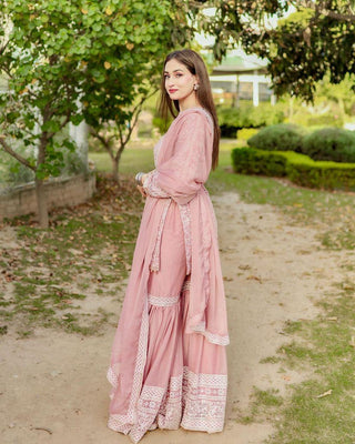 Light Pink Color Sequence Work Latest Sharara Suit