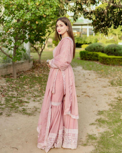Light Pink Color Sequence Work Latest Sharara Suit