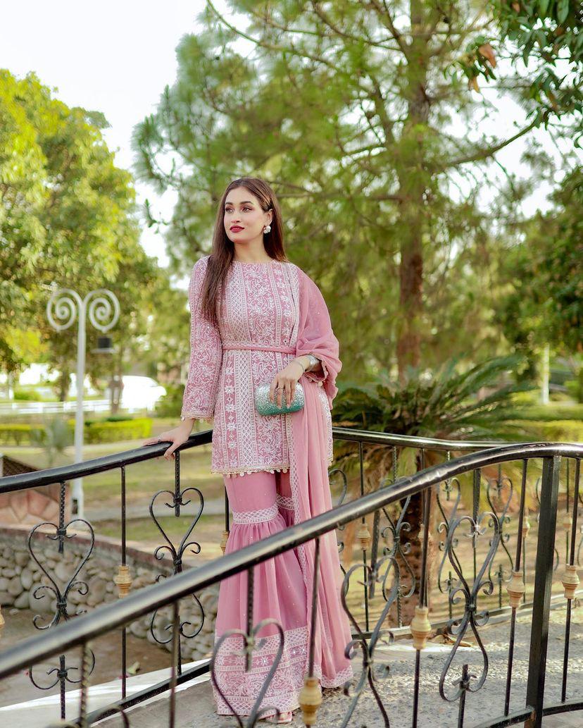 Light Pink Color Sequence Work Latest Sharara Suit