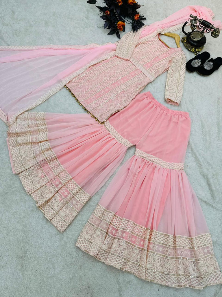 Light Pink Color Sequence Work Latest Sharara Suit