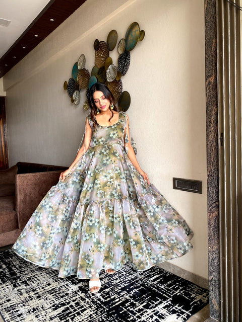 Glimmering Organza Silk Gray Color Gown Main image