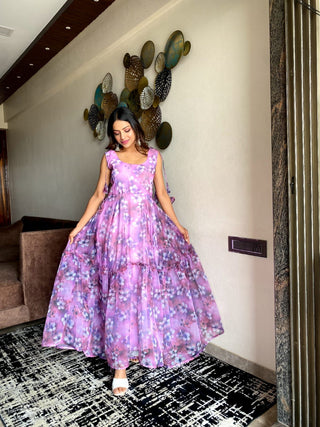 Glimmering Organza Silk Lavender Color Gown