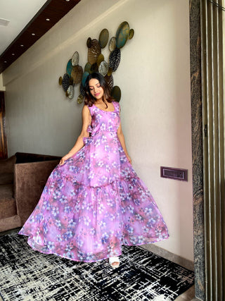 Glimmering Organza Silk Lavender Color Gown