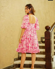 Load image into Gallery viewer, Muslin Cotton Pink Flower Classy Short Dress