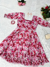 Load image into Gallery viewer, Muslin Cotton Pink Flower Classy Short Dress