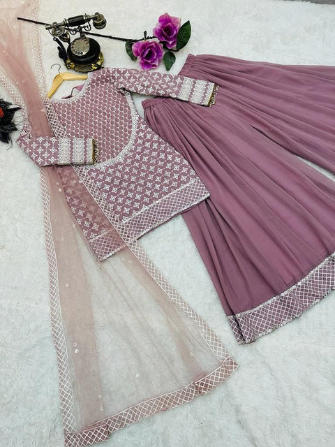 Function Wear Dusty Pink Color sharara Suit Main image