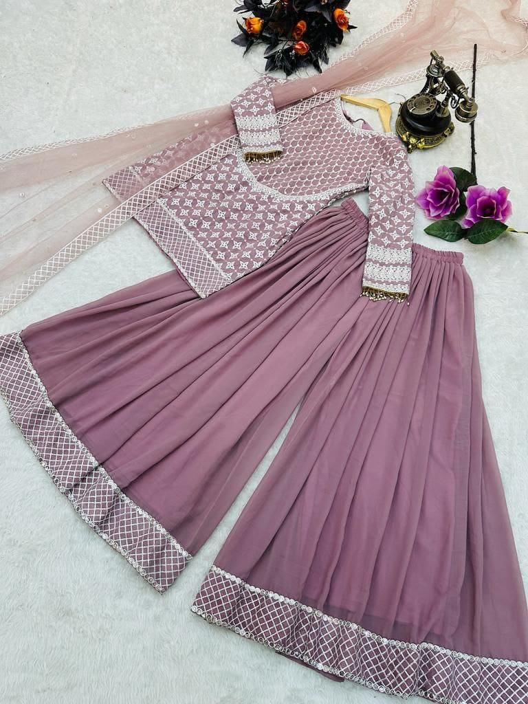 Function Wear Dusty Pink Color sharara Suit