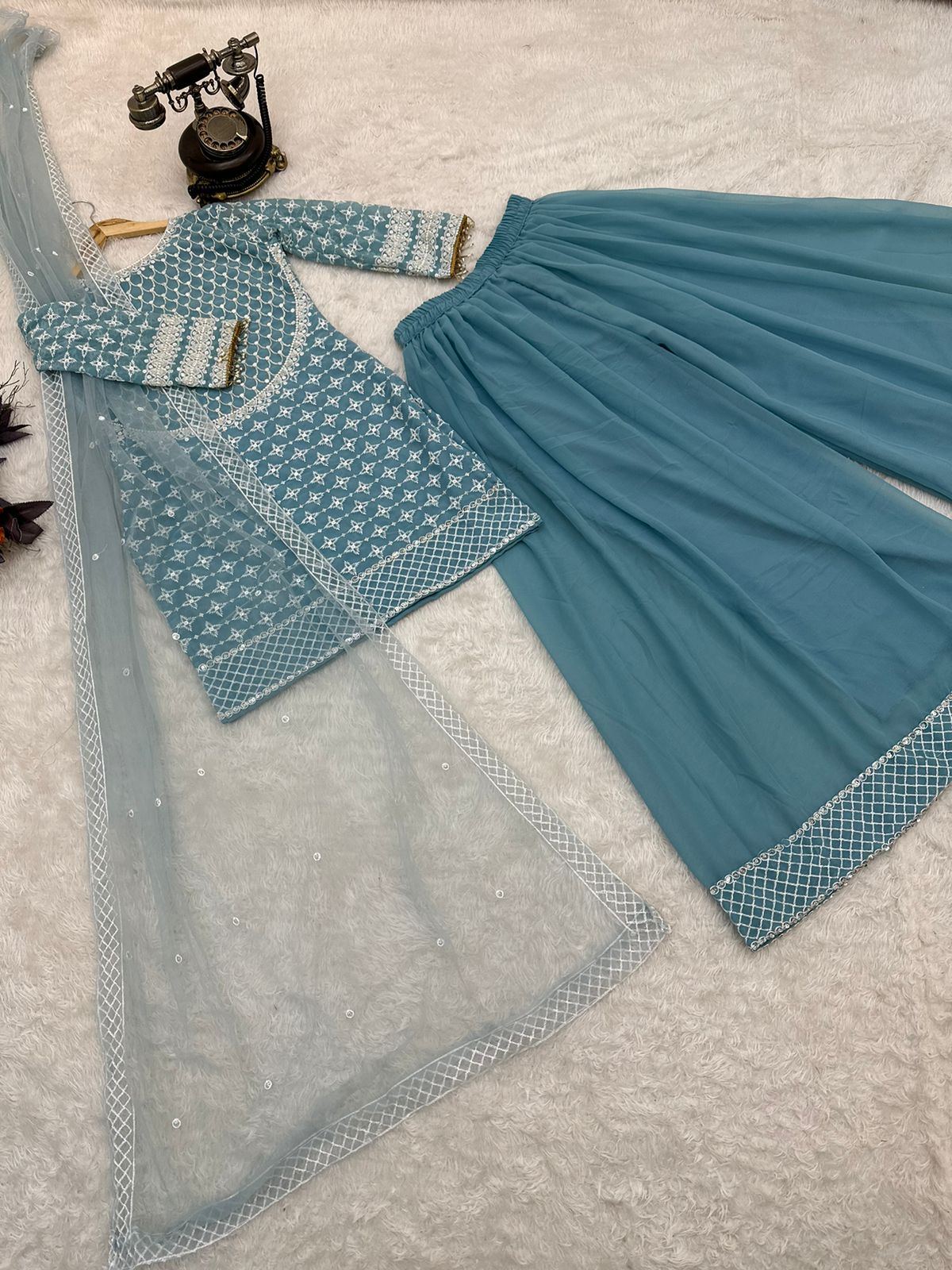 Function Wear Gray Color sharara Suit