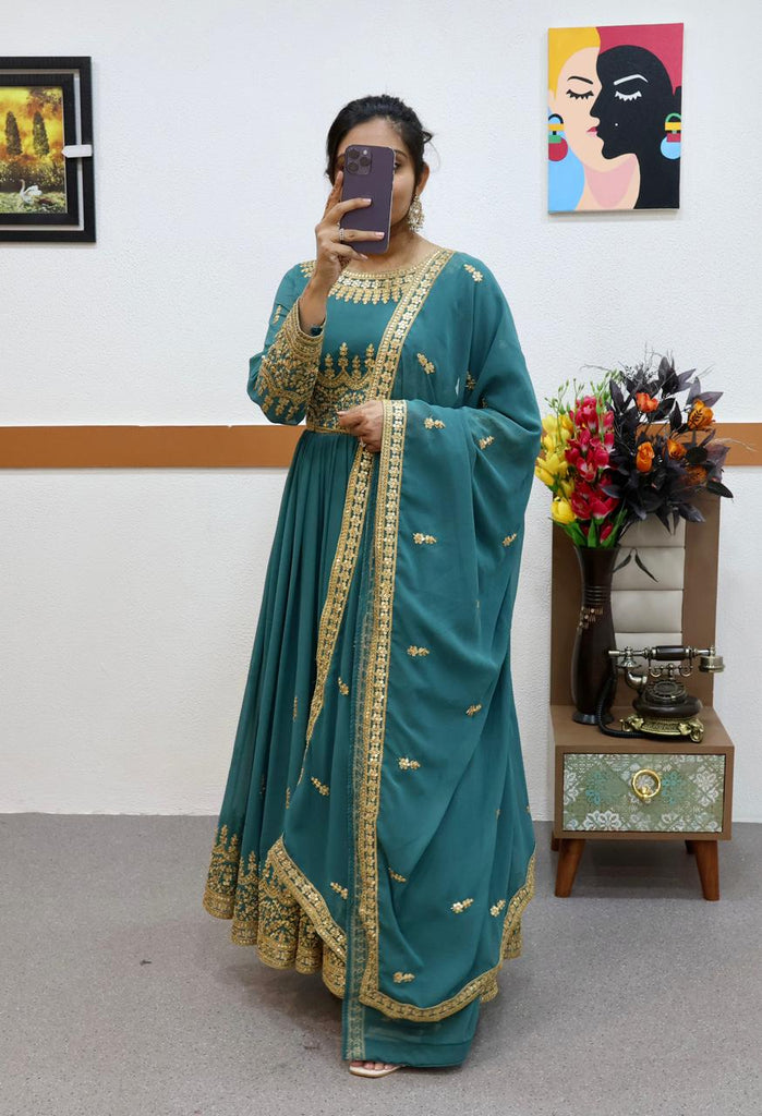 Mesmerizing Sequence Work Aqua Green Color Gown - Clothsvill Mesmerizing Sequence Work Aqua Green Color Gown - Clothsvill