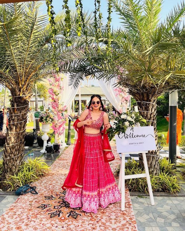 Function Wear Pink Color Pleated Silk Lehenga Choli
