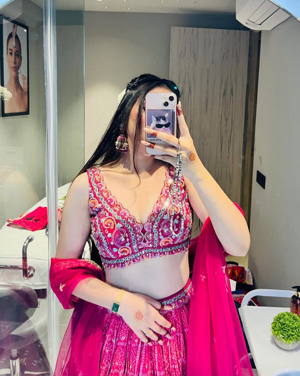 Function Wear Pink Color Pleated Silk Lehenga Choli