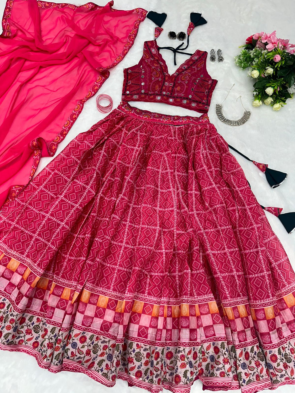 Function Wear Pink Color Pleated Silk Lehenga Choli
